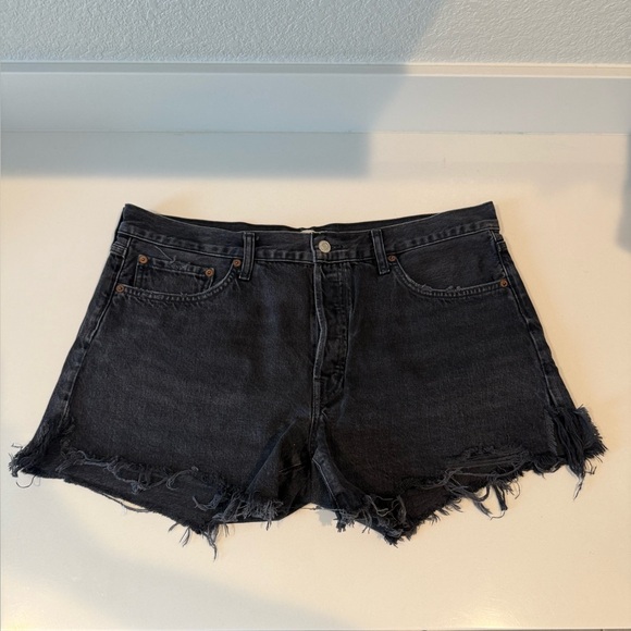 AGOLDE Parker Jean Cut Off Shorts Trance Black Denim Distressed High Rise 33 - Picture 4 of 14